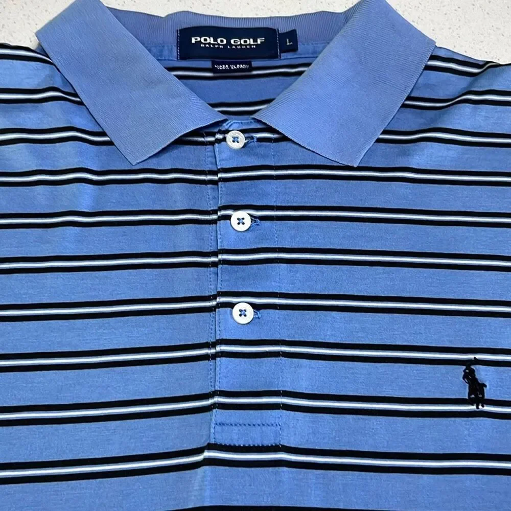 Polo Golf Ralph Lauren Striped 100% Cotton Polo Shirt Mens Large